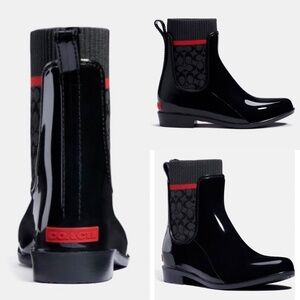 NWT Coach Black Patent Rubber Short Rainboot